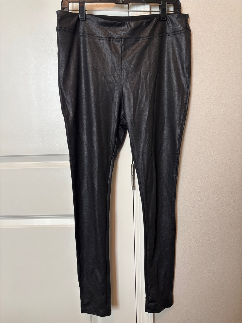 Serra Large Black Faux Leather Leggings - Sleek Stretch Ponte Pant